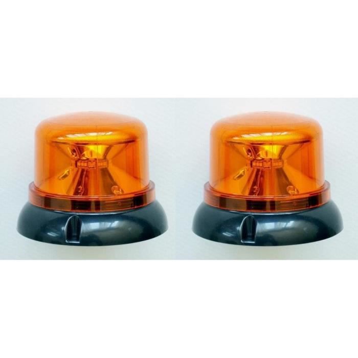 2x Urgence LED Tournant Effet Warning Ambre Orange Feu Phare 12-24V pour Camion Benne Camionnette Tracteur Urgence Véhicule