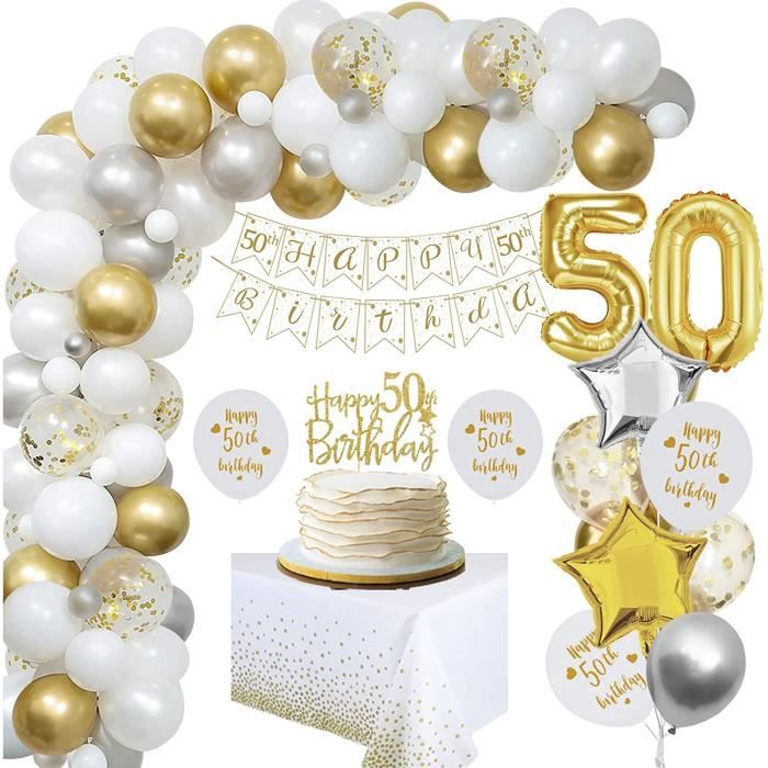 Decoration anniversaire 50 ans homme femmes, or blanc ballons anniversaire  50 ans avec deco 50 ans bannière de joyeux anniver[507] - Cdiscount Maison