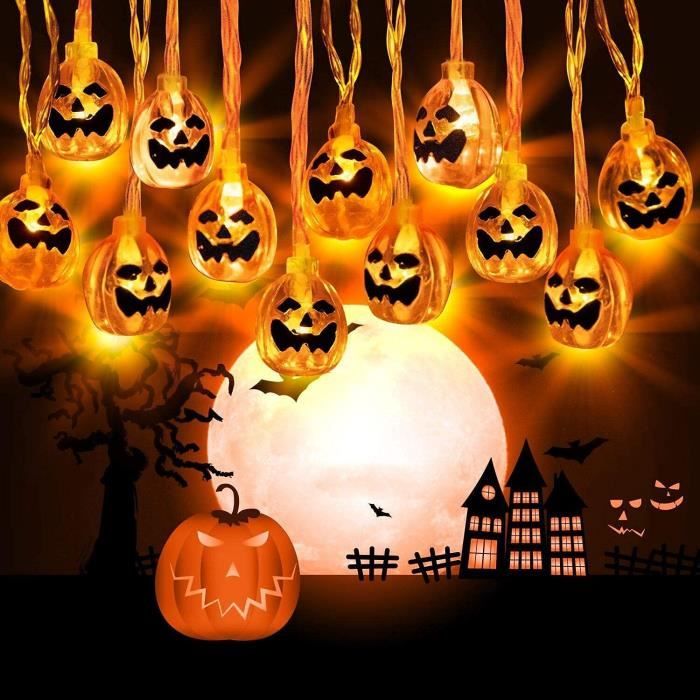 Halloween Décorations Feux LED Lumières citrouille 3D Halloween Chaîne de 3,5 m 20 Guirlande lumineuse Carnaval Déco Décoration intérieure pour éclairage à piles Décoration pour les fêtes 