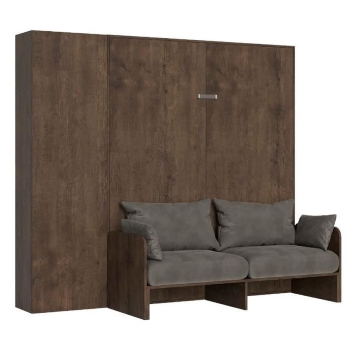 armoire lit 140x190 cm avec canapé et colonne de rangement bois noyer kanto microfibre 41
