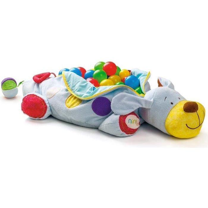 Peluche à balles d'éveil chien pour bébé dès 6 mois avec 60 balles colorées et accessoires