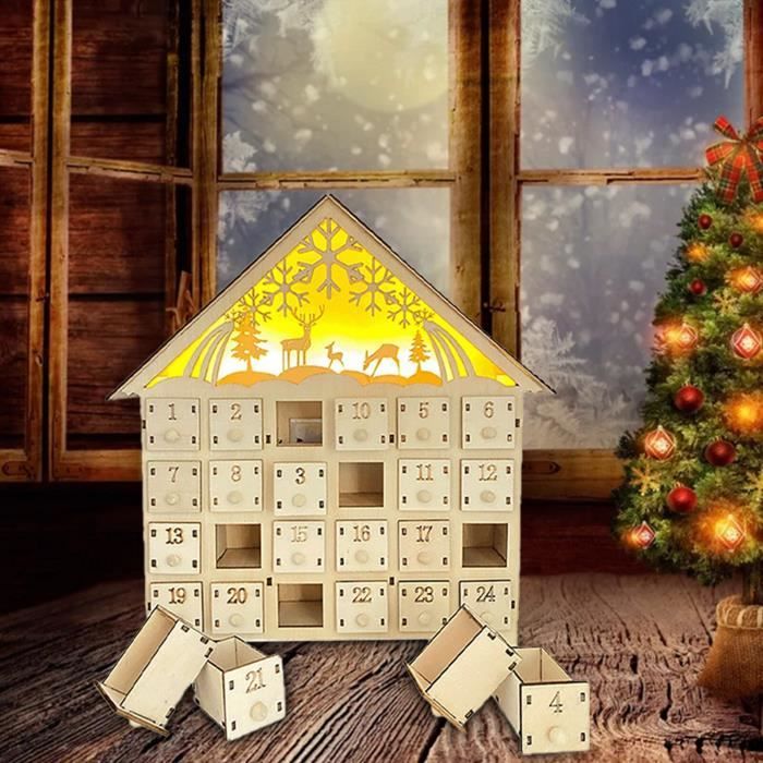 Calendrier de l'Avent Noël, 24 Jours en Bois Calendrier de Compte Rebours  avec Lumière LED, Décoration de Noël pour Table - Cdiscount Maison