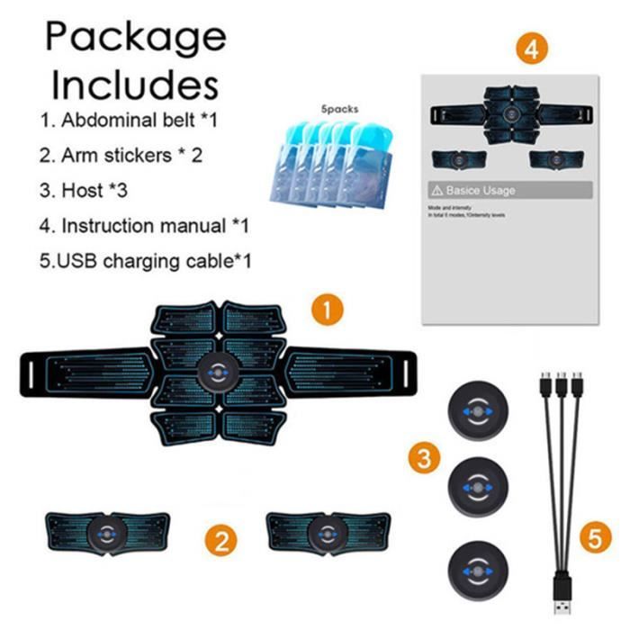 Appareil abdo - Instrument Abdominal électrique - Bleu - 6 modes - 10 ...