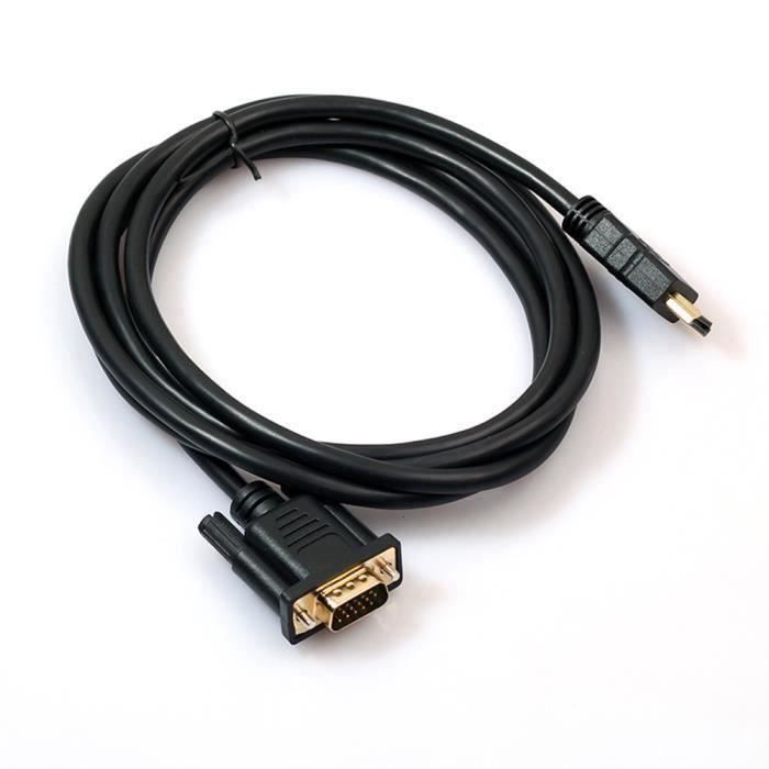 ® 2m HDMI mâle vers VGA mâle D-sub HD 15 broches M/M Adaptateur connecteur  câble pour écran PC LCD TV HD pour ordinateur portable