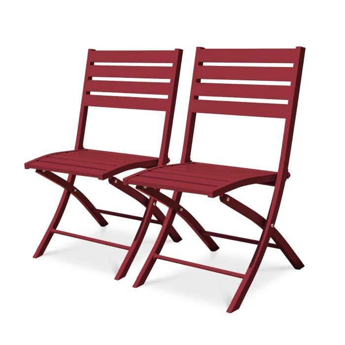 chaise - city garden - lot de 2 chaises de jardin pliantes en aluminium rouge carmin - l 46 x l 41 x h 82 cm