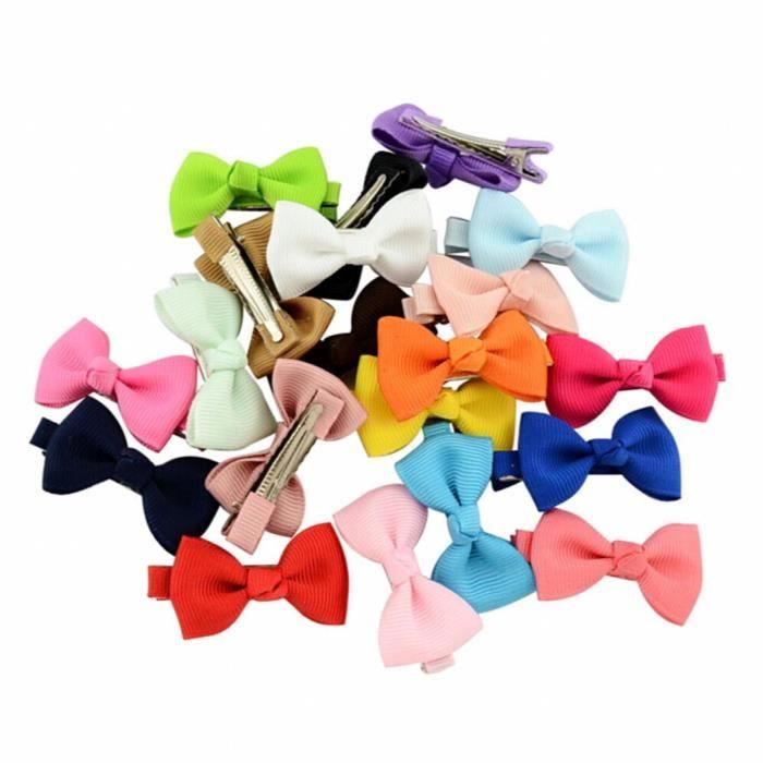 Lot De 20 Barrettes à Cheveux Nœud Papillon Pour Enfants - En Satin Polyester, Colorées - Pour Queue De Cheval Ou Chignon