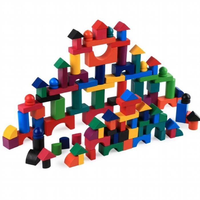112 pièces/ensemble Grains en bois couleur blocs de construction ...