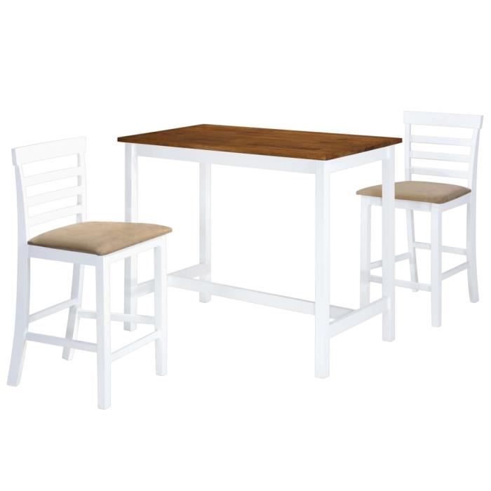 table et chaises de bar - jng - bois massif - marron et blanc - laqué - campagne