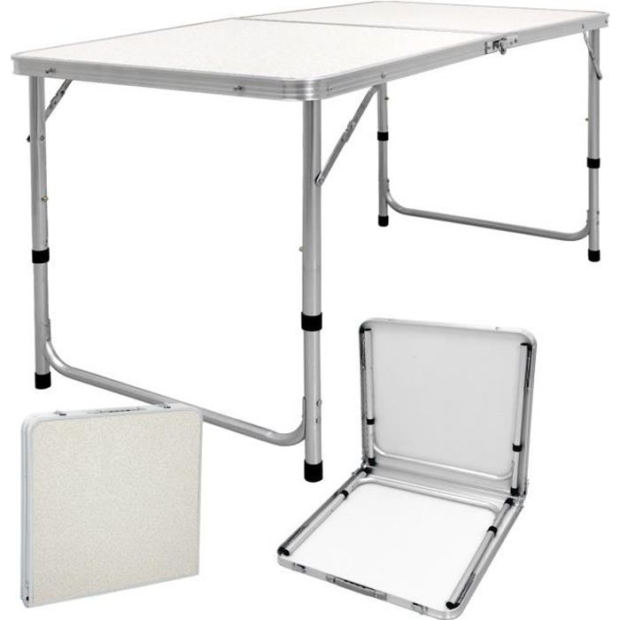 table pliante de camping jardin pique-nique 120 cm blanc / crème en aluminium
