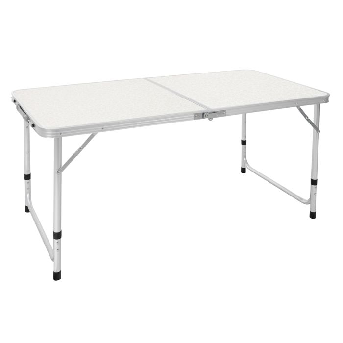 Pour Ext/érieur Jardin Pique-Nique Camping R/églable En Aluminium Et Mdf Couleur Blanc//Cr/ème Chaises De Camping Pliante Pliable Portable 120 Cm Ecd Germany Set Table