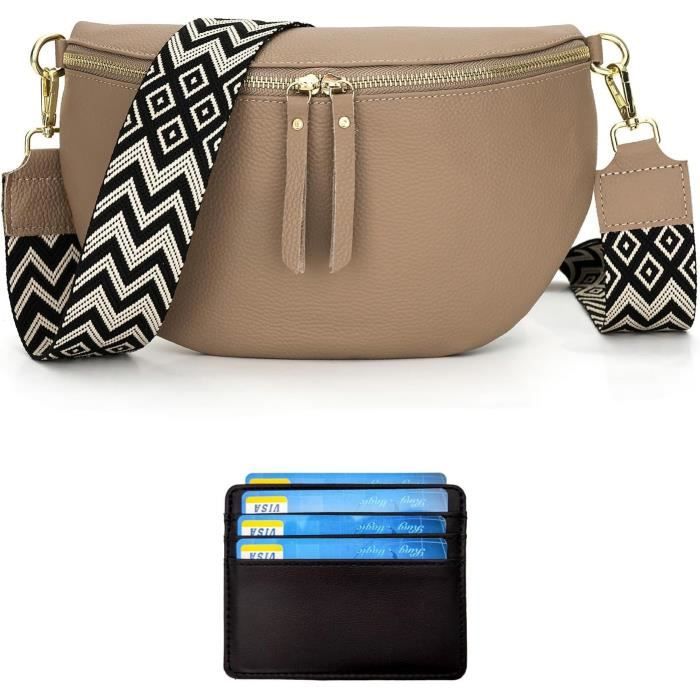 Sac Banane Femme HOSICRON - Cuir Synthétique, Multi-poches (7 Poches) - Bandoulière Réglable, Antivol - Noir, Pour Voyage, Quotidien