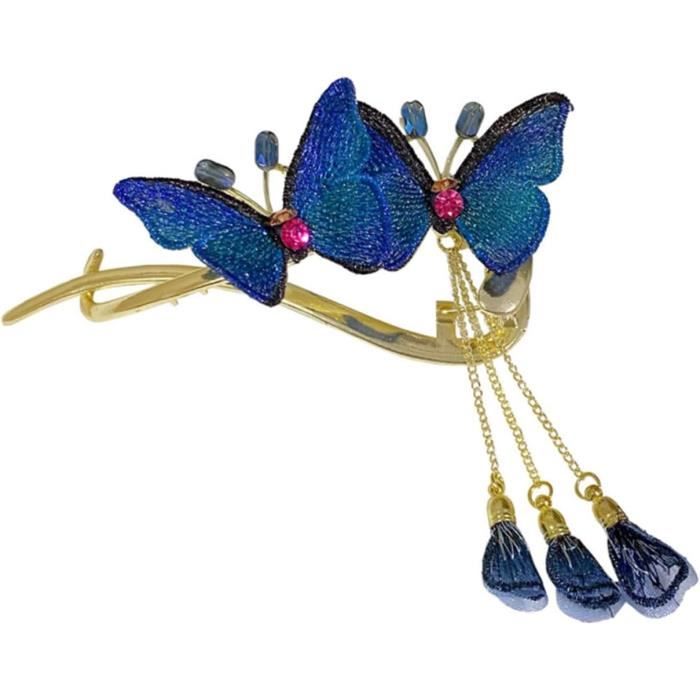 Clip à pression papillon bleu, pince à cheveux papillon pour tout-petits, filles, femmes. Pour cheveux épais, cheveux fins, cheveux fins, clip papillon à paillettes - France