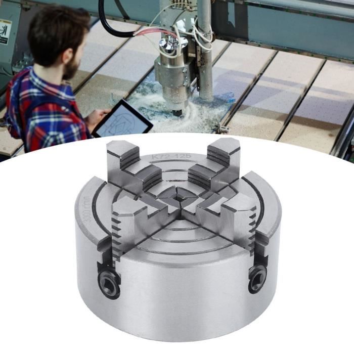 Mandrin Tour 4 Mâchoires Indépendant 125 Mm - Vitesse Max 3000 Tr/min - Fonte - Pour Tour, Perceuse, Fraiseuse CNC