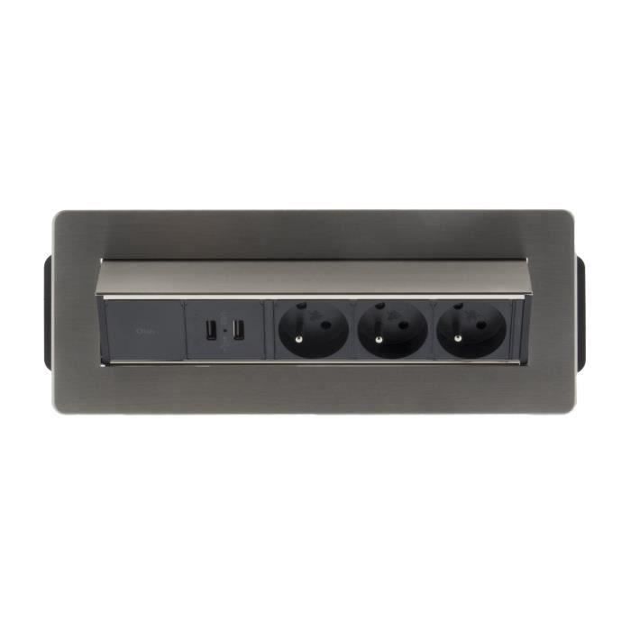 Bloc encastrable pivotant 3 prises et 2 ports USB