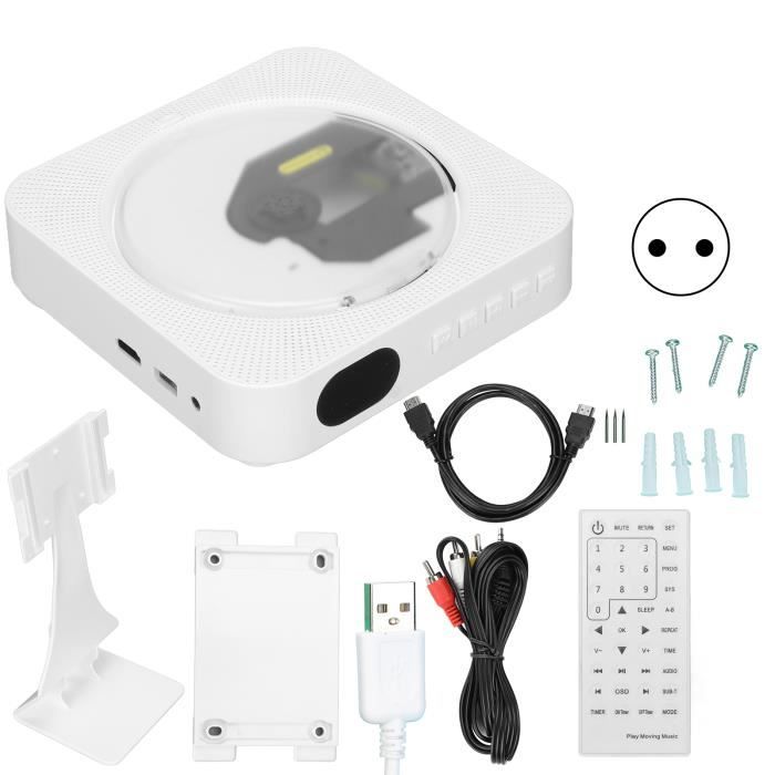 Lecteur DVD Lecteur CD Portable, Lecteur CD DVD USB à Montage Mural avec Télécommande et écran video piece Prise UE