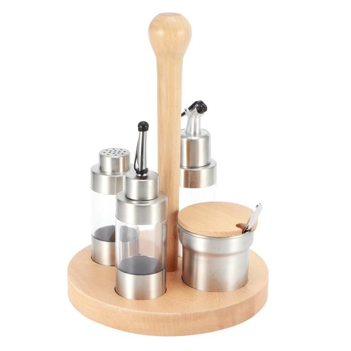 Boîte à Épices En Céramique Avec Plateau En Bambou Et 6 Cuillères - Contenant à Condiments Pour Cuisine