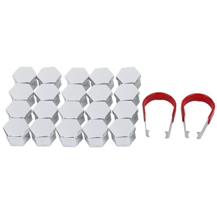 Biomar Labs Lot De 16 Cache-écrous De Roue, 4 Capuchons De Boulons De Verrouillage Universels, Outil De Démontage Argenté Brillant, 19 Mm LB 6