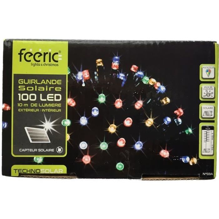 Guirlande lumineuse solaire 100 LED 10m - Extérieur - Multicolore