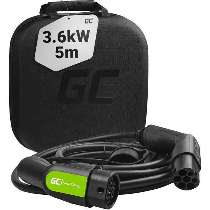 Green Cell® GC Type 2 Câble de Charge EV Voiture Électrique PHEV | 3,6kW | 16A | Type 2 de Type 2 | 5 Mètre | Monophasé