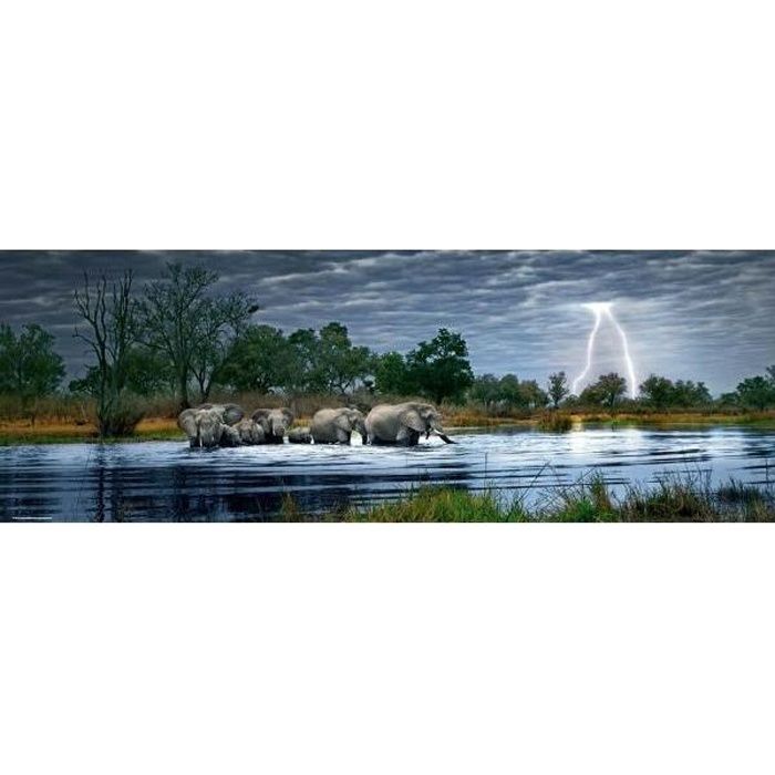 Puzzle paysage troupeau déléphants 2000 pièces - MERCIER - Herd Elephant - Adulte - Mixte - 136 x 48 cm