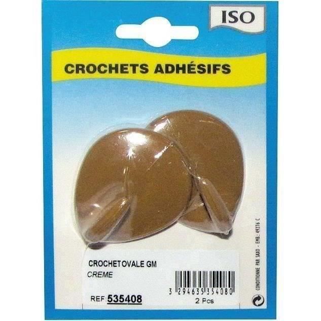 Crochet adhésif ovale céramique - grand modèle - lot de 2 - crème