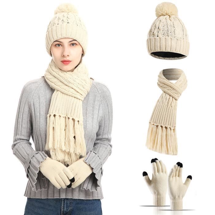Ensemble Hiver 3 En 1 Bonnet Écharpe Gants Fausse Fourrure - Chapeau Tour De Cou Protection Oreilles Femme - Doux Et Chaud Pour Sports Extérieurs