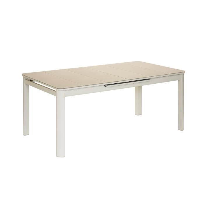 table de jardin en aluminium et verre - ivoire - 180/240 x 100 x 76 cm