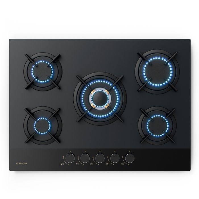 Goldflame Nano 70cm Plaque de Cuisson à Gaz 5 Feux Noir