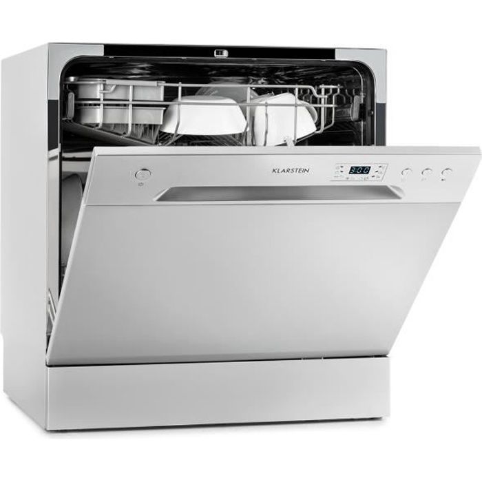 Mini Lave Vaisselle 8 Couverts - Klarstein - Lave-vaisselle Pose Libre avec 6 Programmes - argent