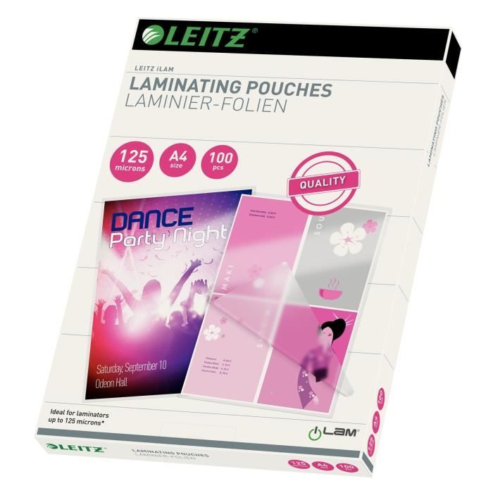 Leitz, Pochettes de plastification à chaud iLAM, brillantes, A4, 125 microns, x100