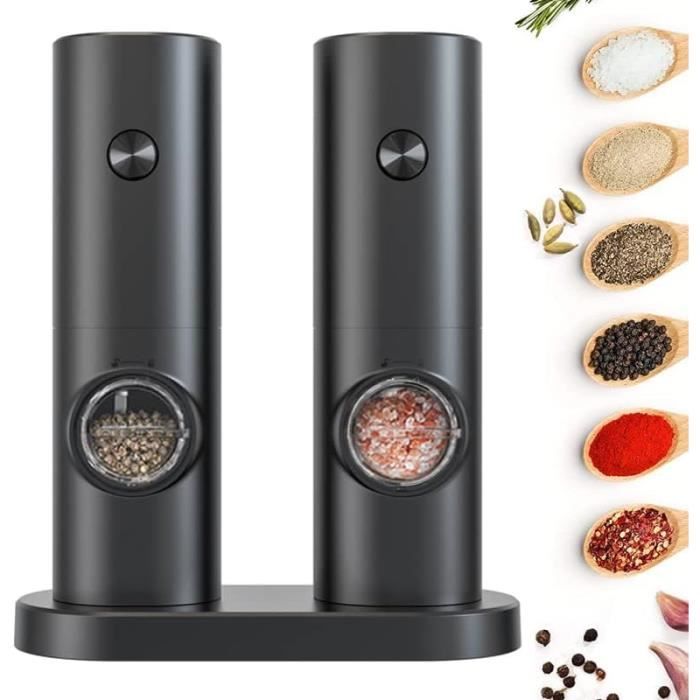 2 Moulins à Sel Et Poivre électriques En Inox - Avec Lumière LED - Mouture Réglable