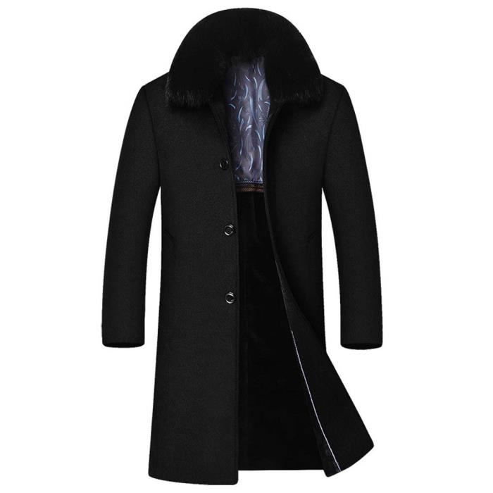 Manteau Long Homme Fausse Fourrure Laine Casual Pardessus Hiver Epais Noir Cdiscount Pret A Porter