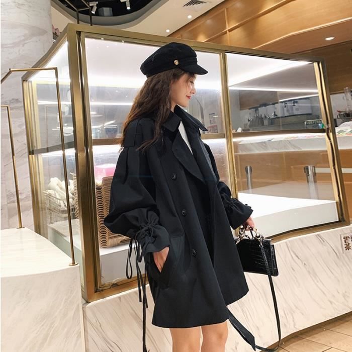 Manteau Trench Coat pour femme court kaki Manteau ample coupe vent Trench Coat coupe vent ceinture Manteau Type black Blanc Cdiscount Pret a Porter