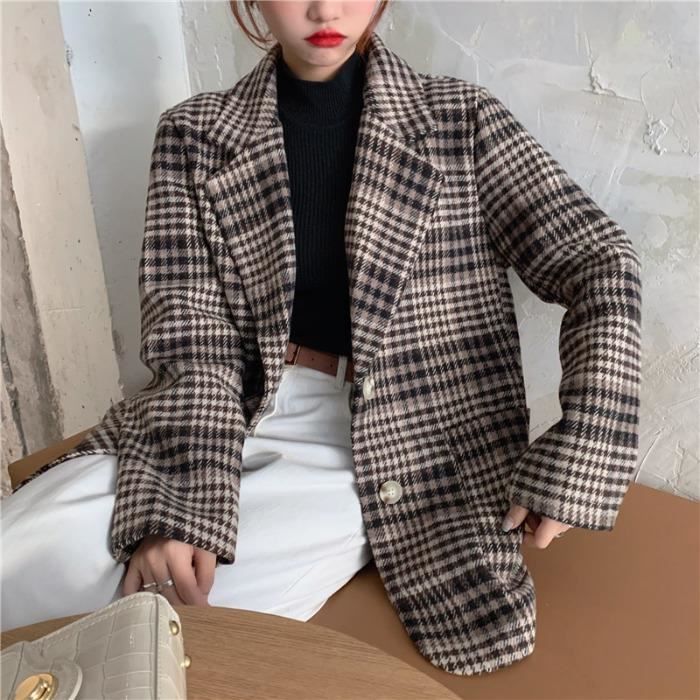 Manteau court 2025 à carreaux femme