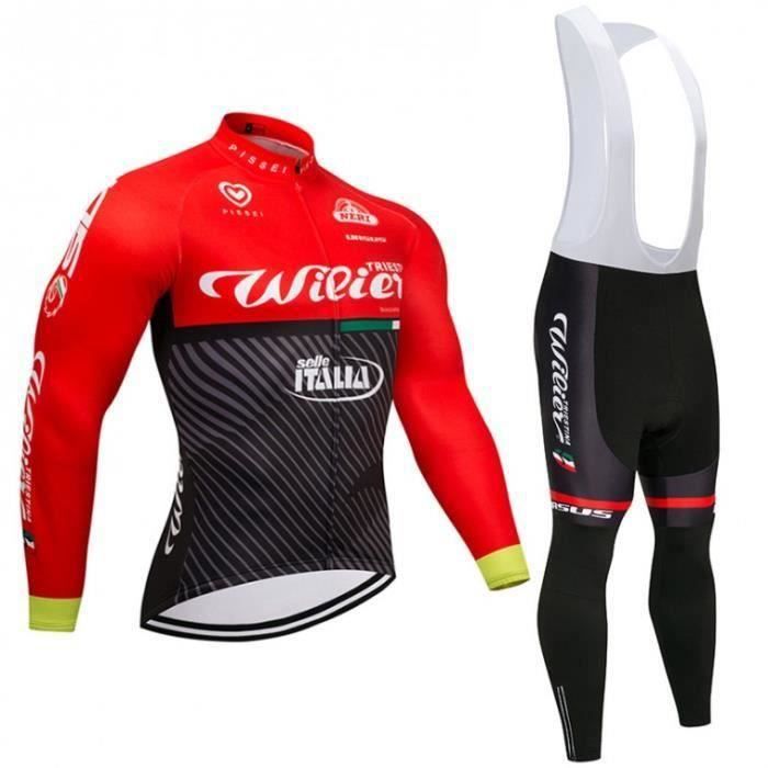Tenue de Cyclisme Maillot de VTT Manches Longues Homme Pantalon A Bretelle Velo Route Ensemble de Vetement de Cycliste Pro