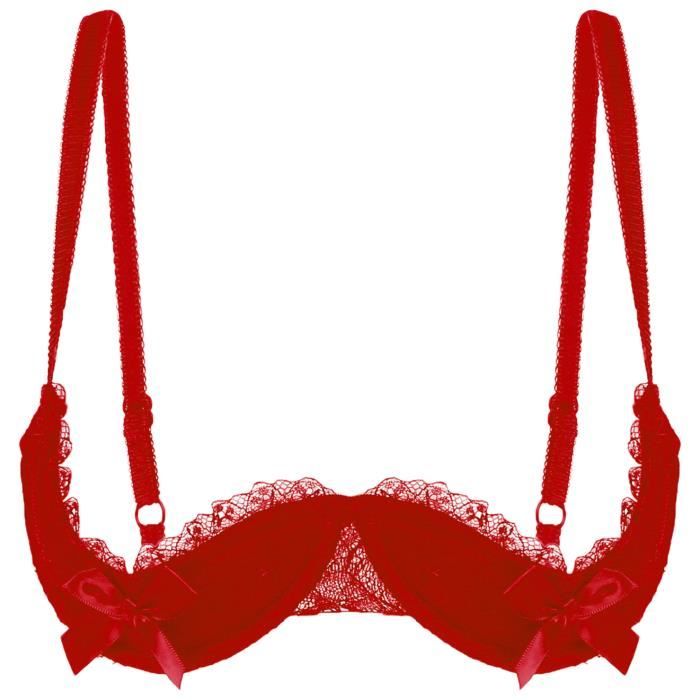 Ensemble Lingerie Sexy Faux Cuir YEAHDOR - Soutien-gorge Sein Nue Et String - Noir - Taille S-4XL