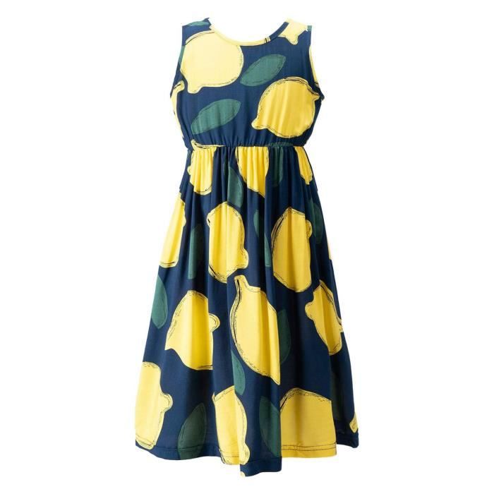 Iiniim Robe Fille Ete Fleurie Robe de Plage Enfant Fille Boheme Robe Longue Decontracte Vacances Sans Manche Anniversaire 3 14 Ans Jaune et noir Cdiscount Pret a Porter