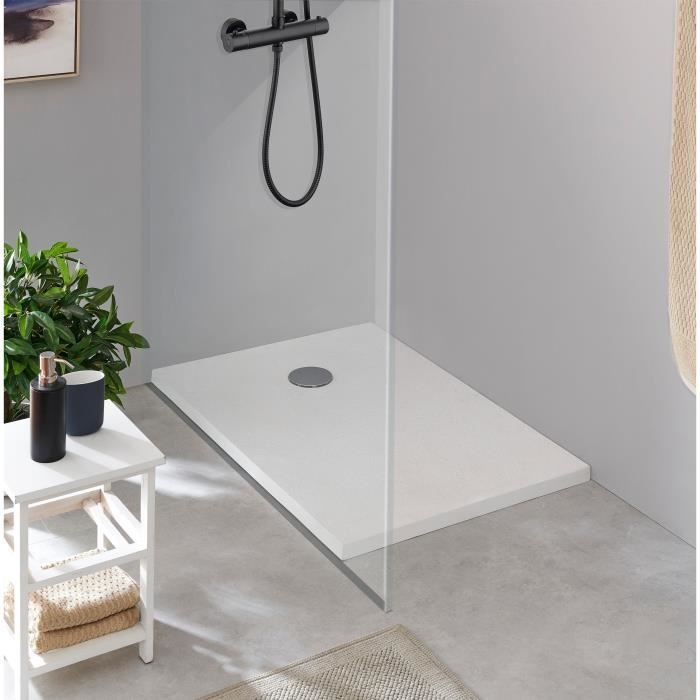 oceanic receveur de douche en resine rectangulaire 100x80x3 5 cm bonde de vidage et pieds inclus morena cdiscount bricolage