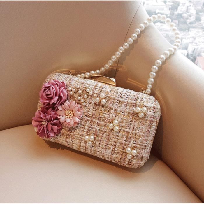 Femme Sac A Main Pochette Pour Soiree Mariage Perles Blanc Yhb340