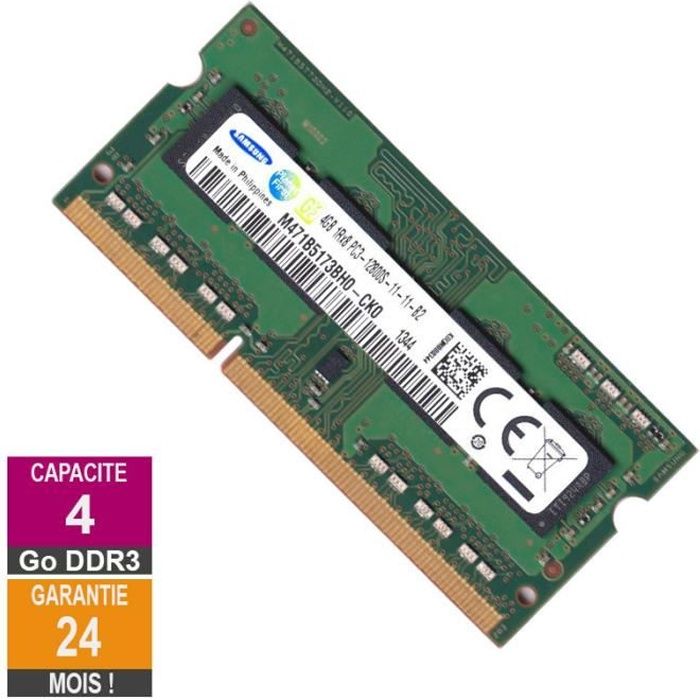 Barrette Mémoire 4Go RAM DDR3 Samsung M471B5173BH0-CK0 SO-DIMM PC3 ...