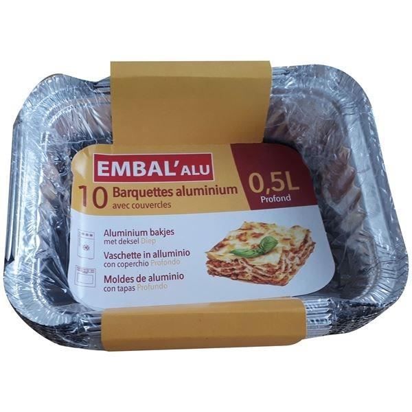 Lot+de+10+barquettes+aluminium+profonde+-+EMBALALU+-+0.5L+-+Avec+couvercle+carton