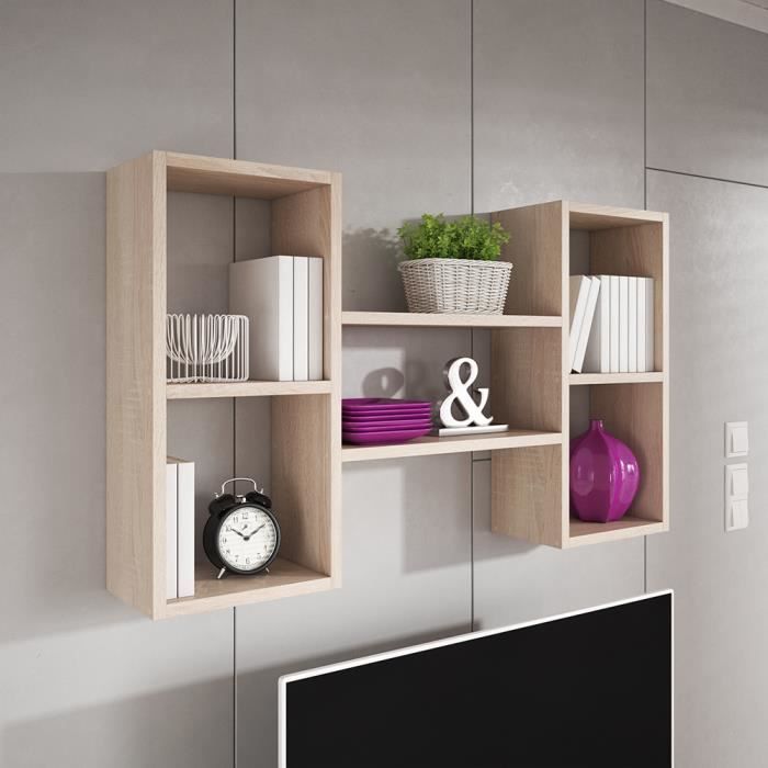 Étagère Murale 5 Cubes En Bois - 100x25x50 Cm - Chêne Artisanal - Charge Max 20 Kg - 3
