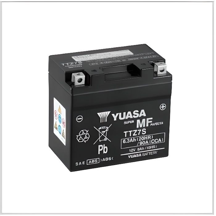 YUASA - Batterie Moto 12V Sans Entretien Sans Pack Acide TTZ7S - 6,3Ah - L69Mm W112Mm H103Mm