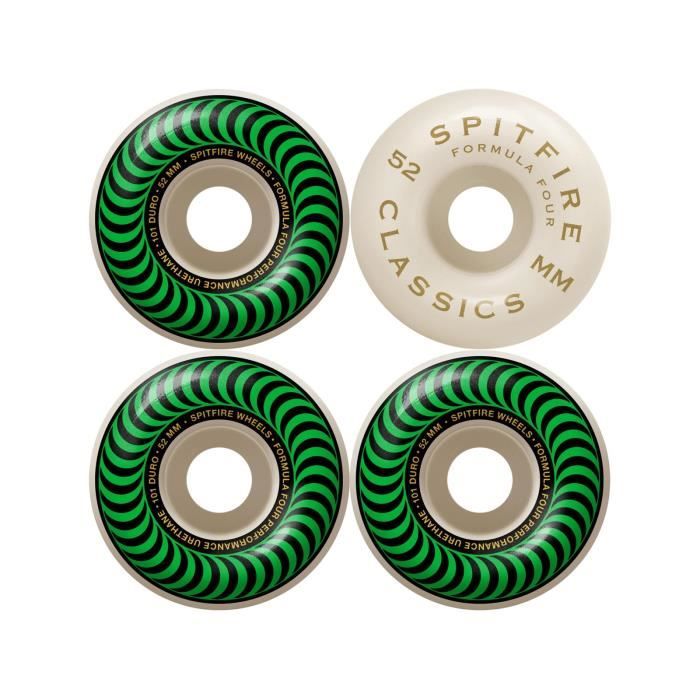 Roues De Skateboard Spitfire F4 Classics 101A Vert 52 Mm - Avec Roulements, Neuves
