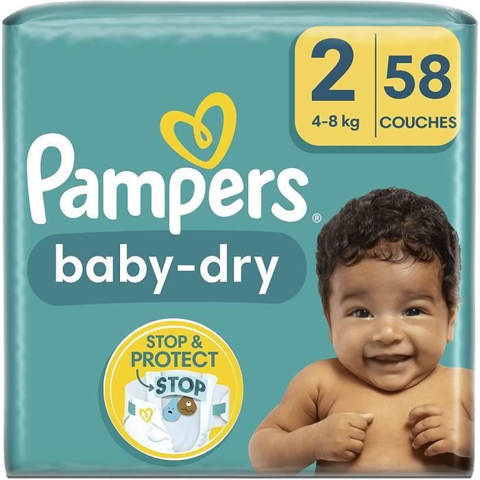 Pampers Couches Babyy Taille 2 (48 kg), 58 Couches Bébé, Jusqu'à 12h