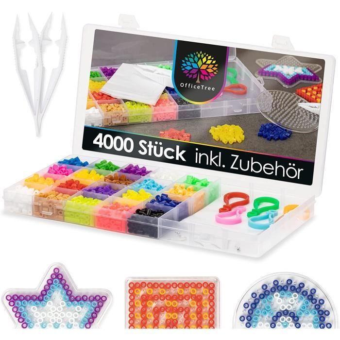 OfficeTree 4000 Kit perle a repasser 5 mm avec plaques - 20 couleurs - Kit de perles a repasser 