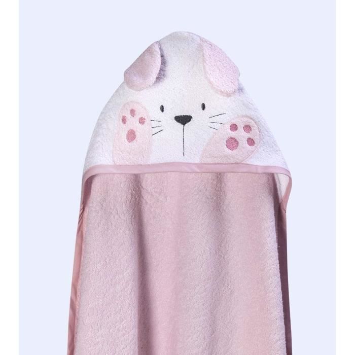Cape De Bain Pour Bébé Avec Capuche – Serviette-hoodie Douce Et Absorbante 100x100 Cm, Motif Lapin Rose Et Blanc – 90% Coton 10% Polyester