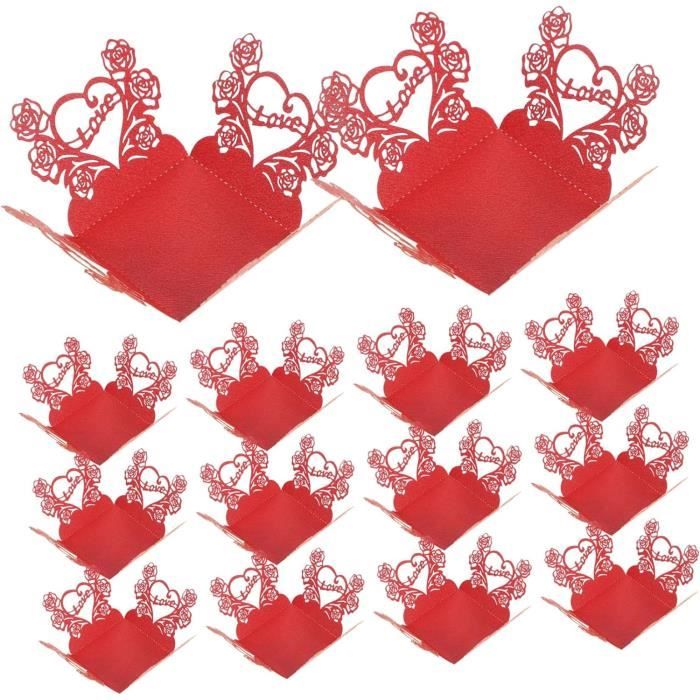 50 Pièces Plateaux En Papier Pour Chocolats - Décoration De Table Mariage, Fête - Pour Truffes, Fraises Chocolat - Rouge Dentelle