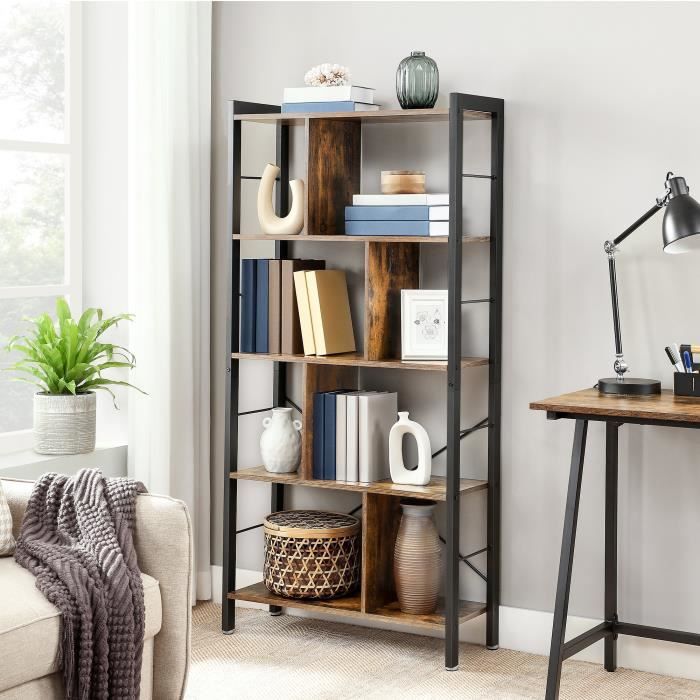 Bibliothèque style industriel 74 x 30 x 154.5 cm Étagère de rangement à 4 niveaux Meuble de rangement sur pied LBC12BX VASAGLE