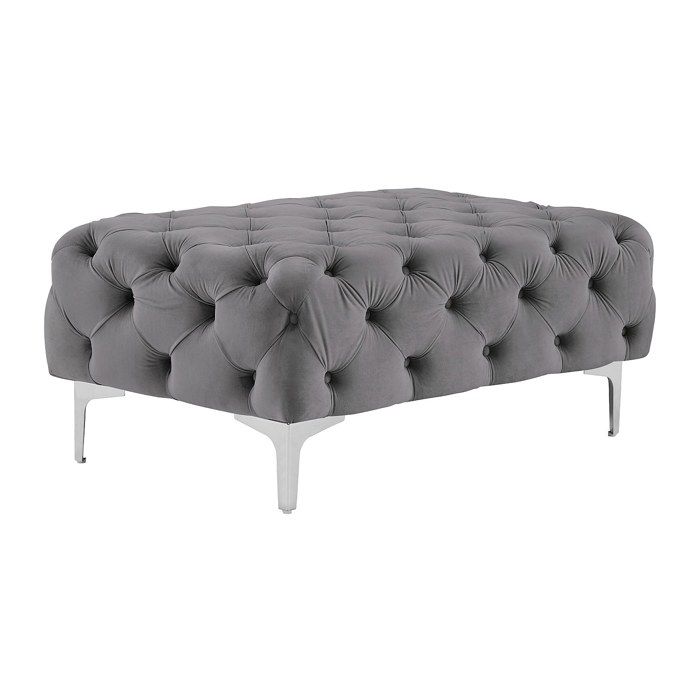 Pouf chesterfield en velours anthracite EDWINA